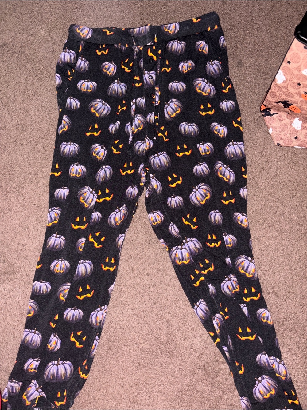 Women's Bums and Roses Black Halloween Pumpkin Print Jogger Pajama Pants